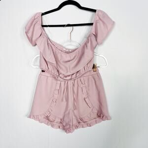 Cloud Ten Pink Lilac Off The Shoulder Top & Ruffled Shorts 2 Piece Set Small S